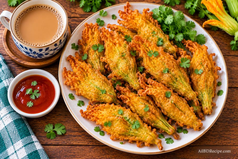 কুমড়ো ফুলের বড়া: হালকা বেসনের আবরণে মচমচে ভাজা